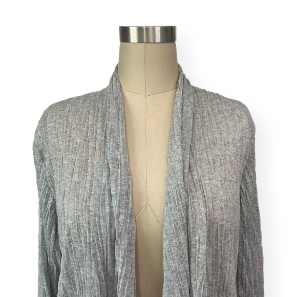 Eileen Fisher Cardigan Sweater Women Medium Gray Lightweight Open Front Pleated - Picture 4 of 10